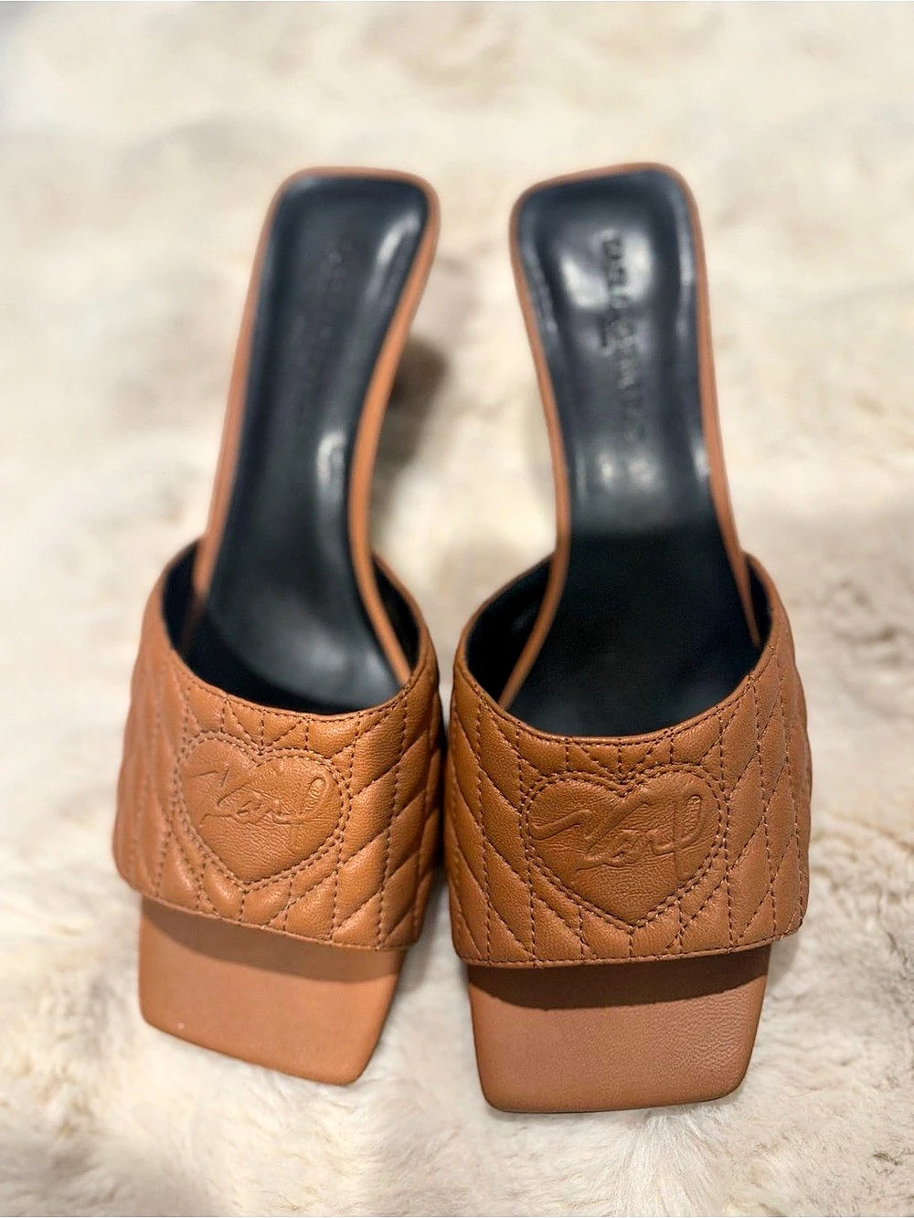 Nine West Square Toe Quilted Mules in Brown